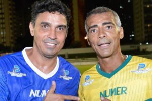 Jogadores Romário e Alex Dias que promovem jogo beneficente em Anápolis