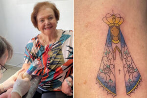 A idosa Líbia Guerreiro do Valle surpreendeu a família e fez a primeira tatuagem aos 91 anos