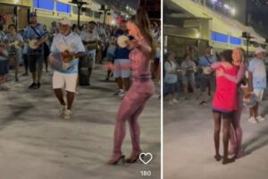 Sabrina Sato samba em ensaio com catadora de latinha que viralizou na Sapucaí; vídeo