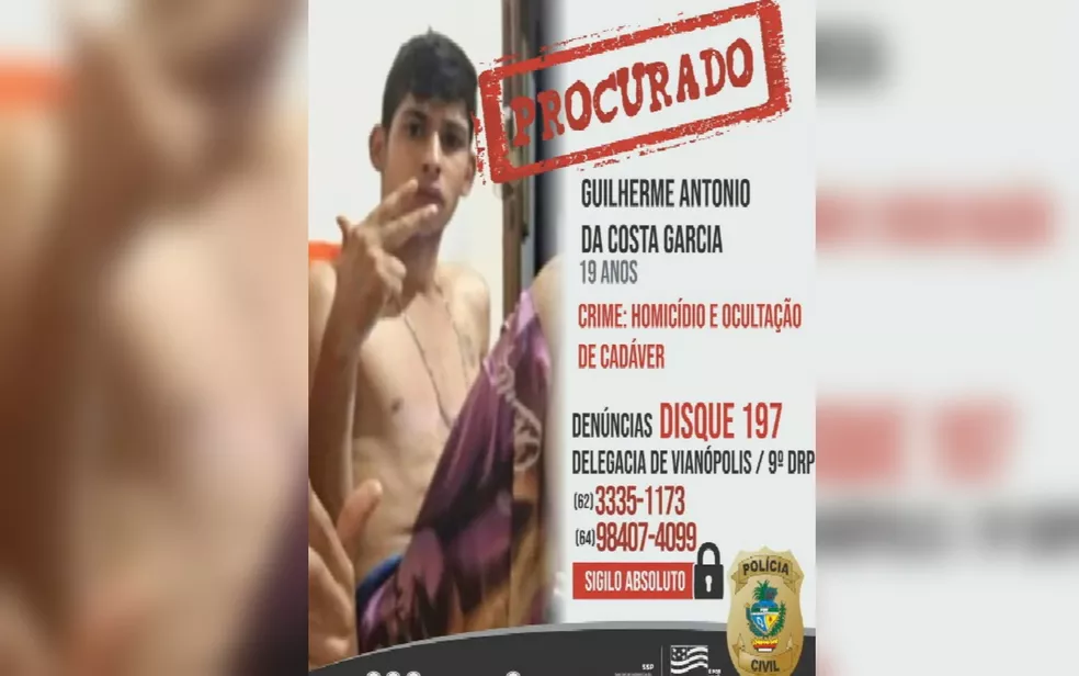 Polícia Civil procura por Guilherme Antônio da Costa Garcia, de 19 anos, suspeito de matar e esconder o corpo de uma mulher (Foto: Divulgação/Polícia Civil)