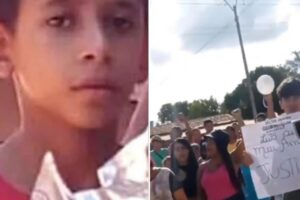 Emoção e gritos por justiça marcaram o enterro do menino Victor Henrique, assassinado na cidade de Maurilândia. (Foto: reprodução)