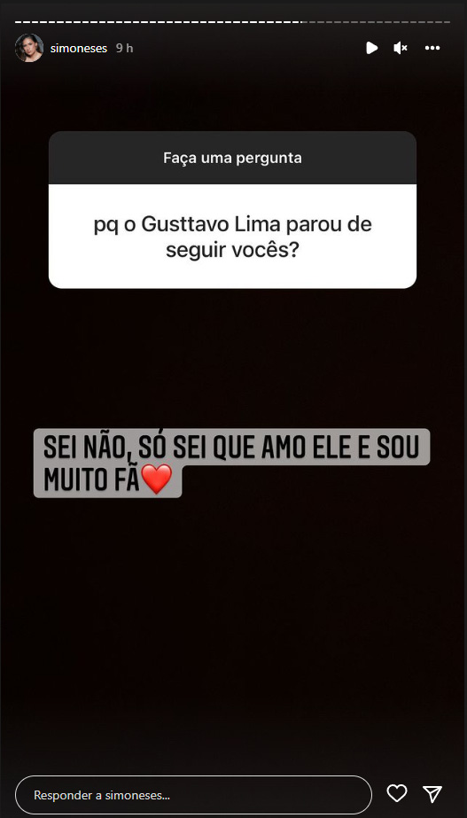 Sertanejo não segue Simone e Simaria nas redes sociais. Simone fala sobre "unfollow" de Gusttavo Lima no Instagram